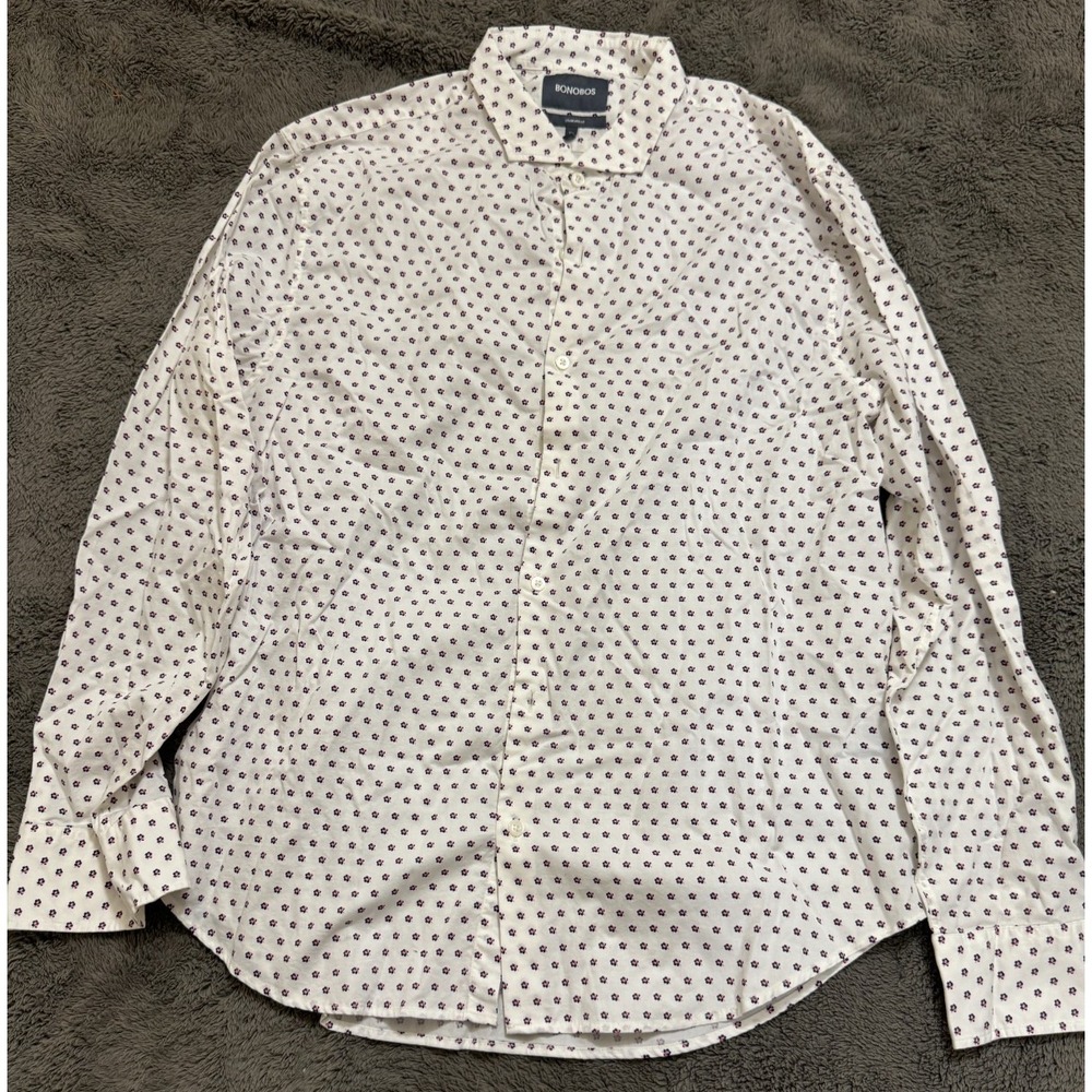 Bonobos Shirt Mens XL Standard Fit White Flower Floral Pattern Button Front